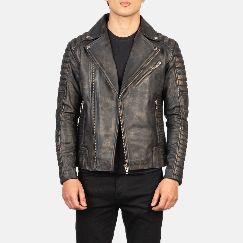 Armand Distressed Brown Leather Vintage Biker Jacket