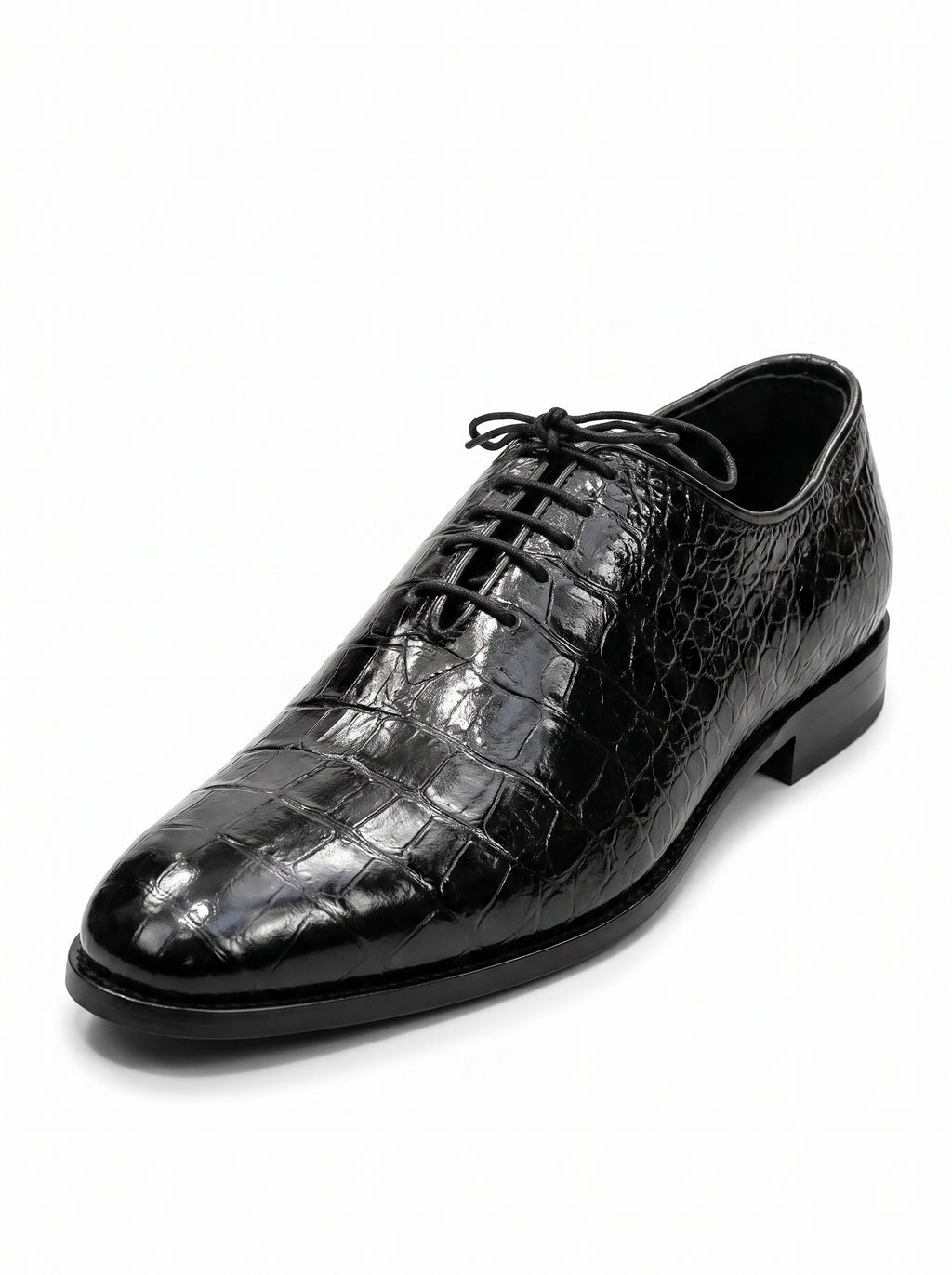 Handmade Croc Black Wholecut Oxford Shoes – Premium Genuine Leather Formal Dress Shoes