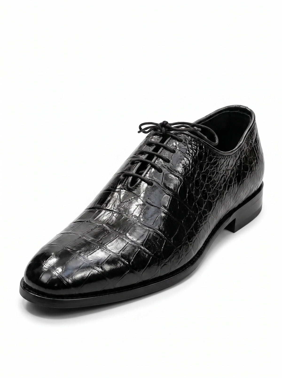 Handmade Croc Black Wholecut Oxford Shoes – Premium Genuine Leather Formal Dress Shoes