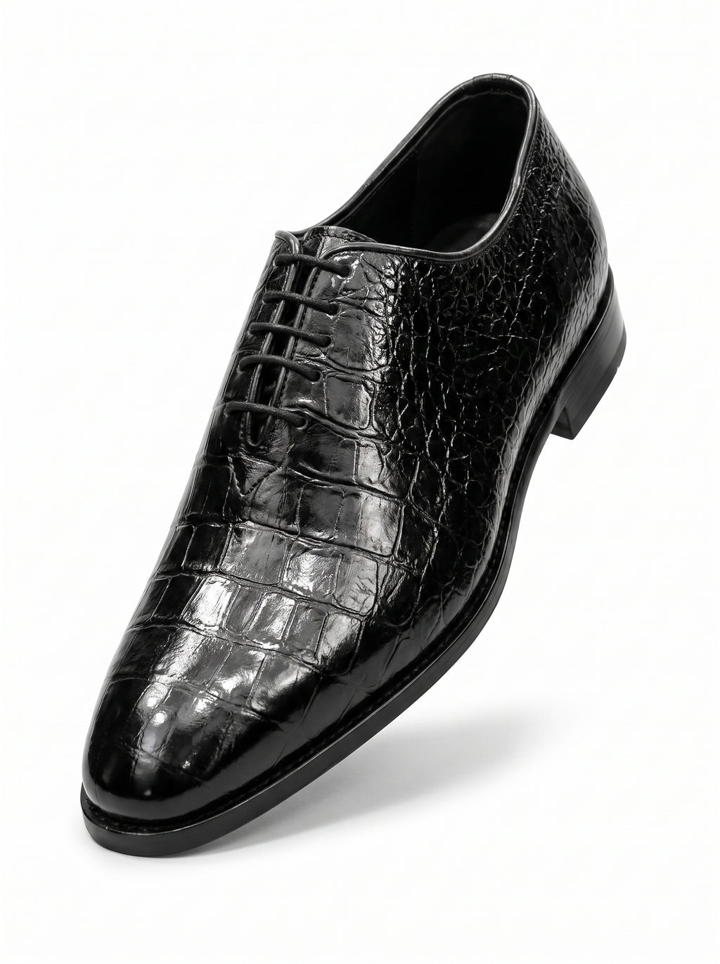 Handmade Croc Black Wholecut Oxford Shoes – Premium Genuine Leather Formal Dress Shoes