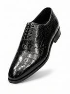 Handmade Croc Black Wholecut Oxford Shoes – Premium Genuine Leather Formal Dress Shoes