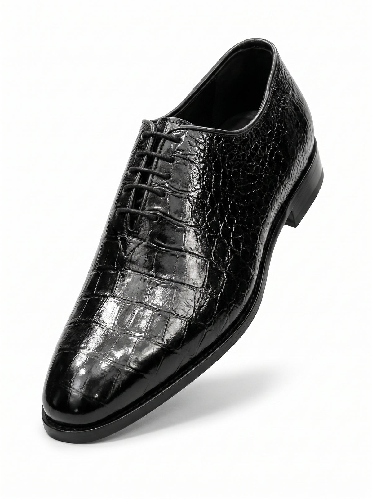 Handmade Croc Black Wholecut Oxford Shoes – Premium Genuine Leather Formal Dress Shoes