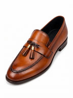 Handcrafted Tan Tassel Leather Loafers – Premium Formal Slip-On Shoes for Men