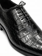 Handmade Croc Black Wholecut Oxford Shoes – Premium Genuine Leather Formal Dress Shoes