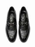 Luxury Croc-Embossed Buckle Leather Loafers – Handcrafted Premium Slip-On Shoes for Men