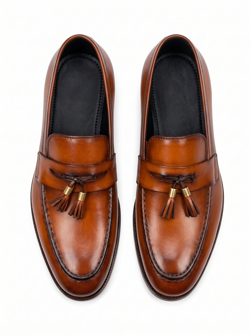 Handcrafted Tan Tassel Leather Loafers – Premium Formal Slip-On Shoes for Men