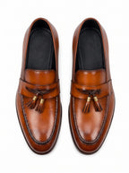 Handcrafted Tan Tassel Leather Loafers – Premium Formal Slip-On Shoes for Men