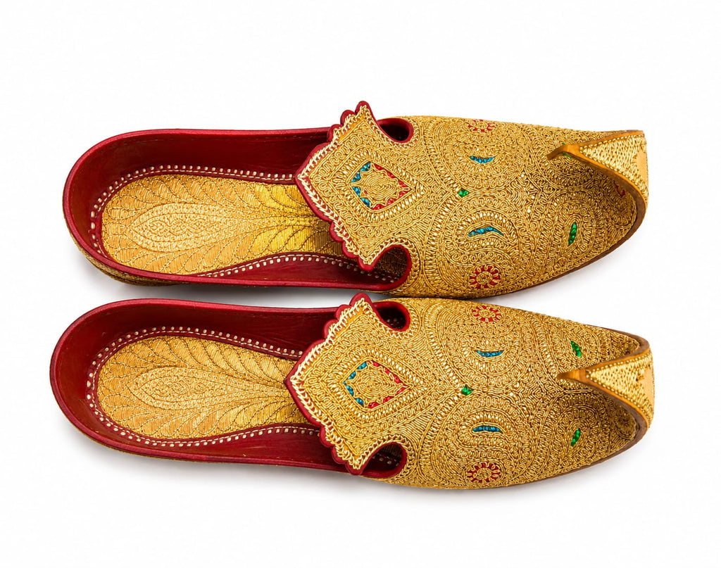 Taj Khussa Tilla Fancy Leather (Customized)– Gold & Silver Embroidery (Premium Handmade)