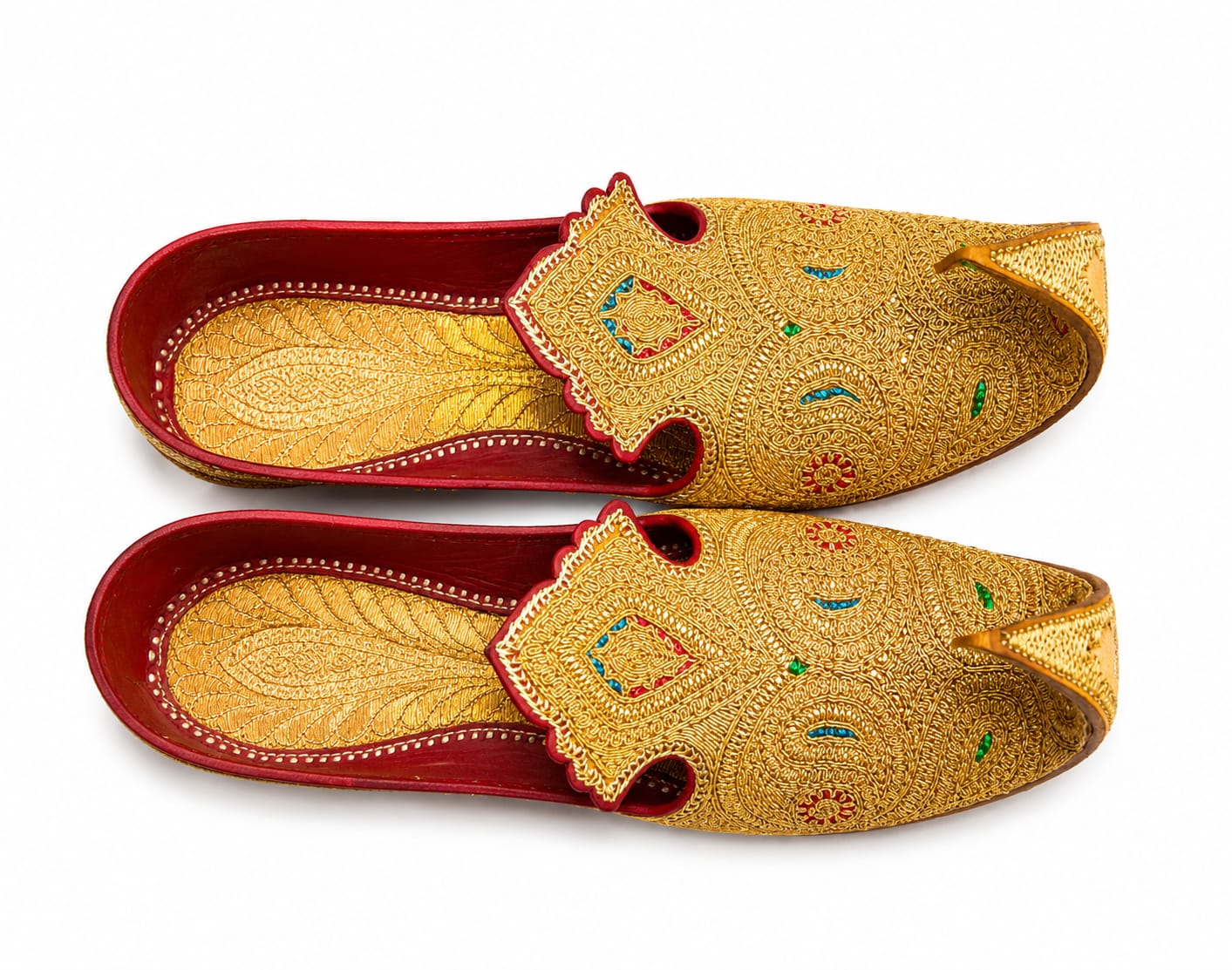 Taj Khussa Tilla Fancy Leather (Customized)– Gold & Silver Embroidery (Premium Handmade)