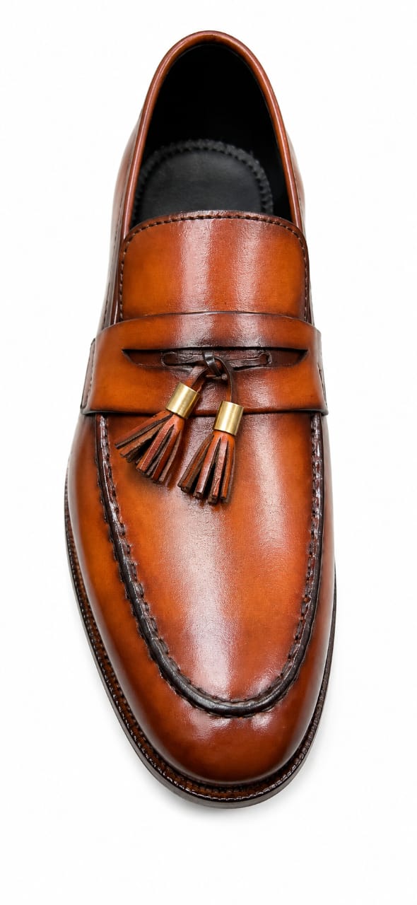 Handcrafted Tan Tassel Leather Loafers – Premium Formal Slip-On Shoes for Men