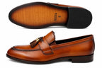 Handcrafted Tan Tassel Leather Loafers – Premium Formal Slip-On Shoes for Men
