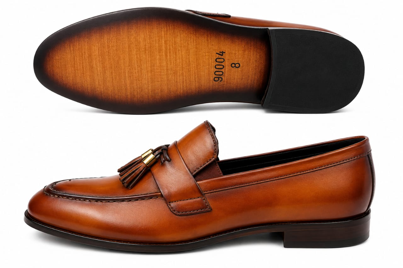 Handcrafted Tan Tassel Leather Loafers – Premium Formal Slip-On Shoes for Men
