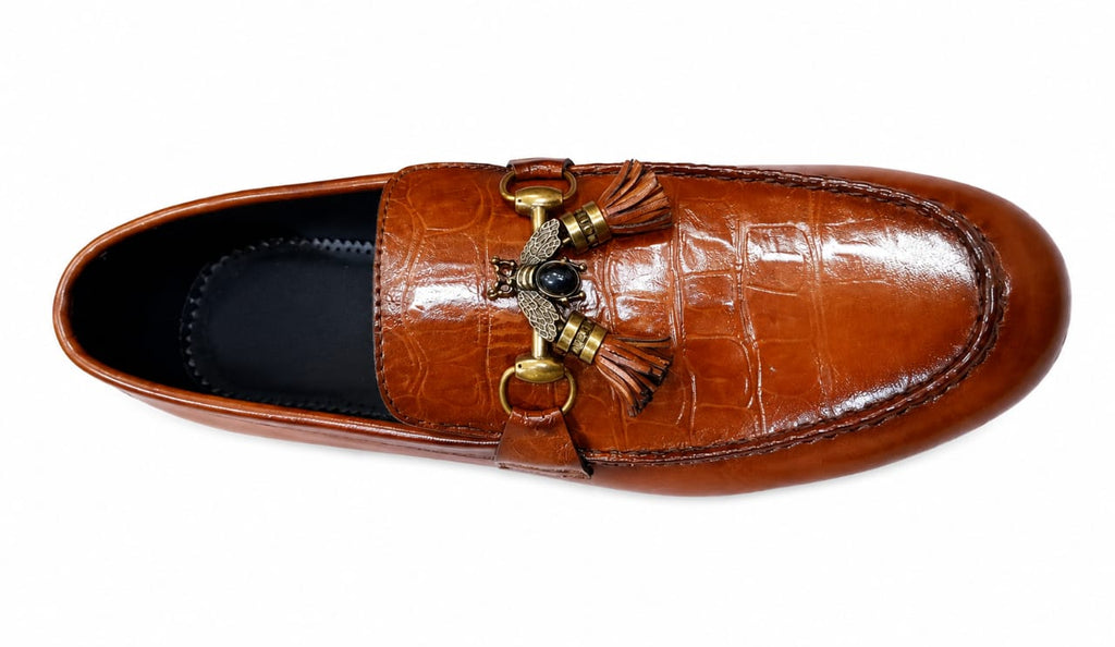 Luxury Croc-Embossed Tassel Leather Loafers – Handcrafted Premium Slip-On Shoes for Men