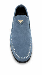 Premium Denim Blue Suede Driving Loafers – Handcrafted Casual Slip-On Shoes for Men