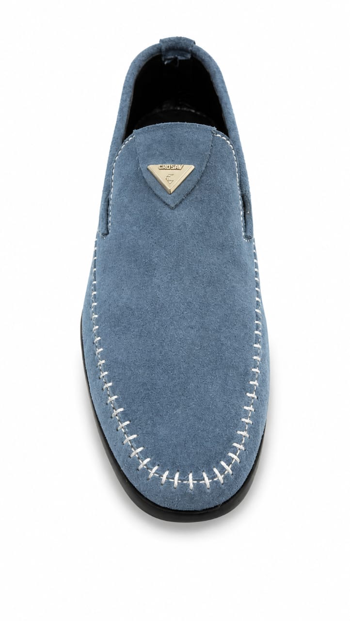 Premium Denim Blue Suede Driving Loafers – Handcrafted Casual Slip-On Shoes for Men