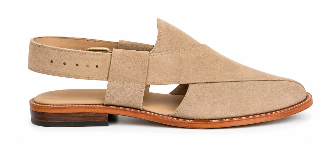 Premium White Suede Peshawari Chappal – Handcrafted Casual Slip-On Shoes for Men