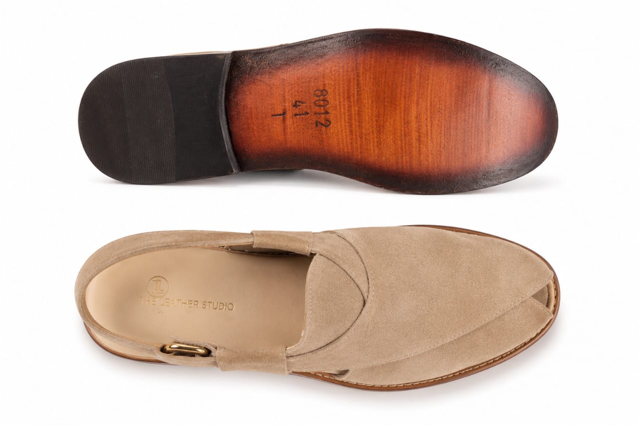 Premium White Suede Peshawari Chappal – Handcrafted Casual Slip-On Shoes for Men