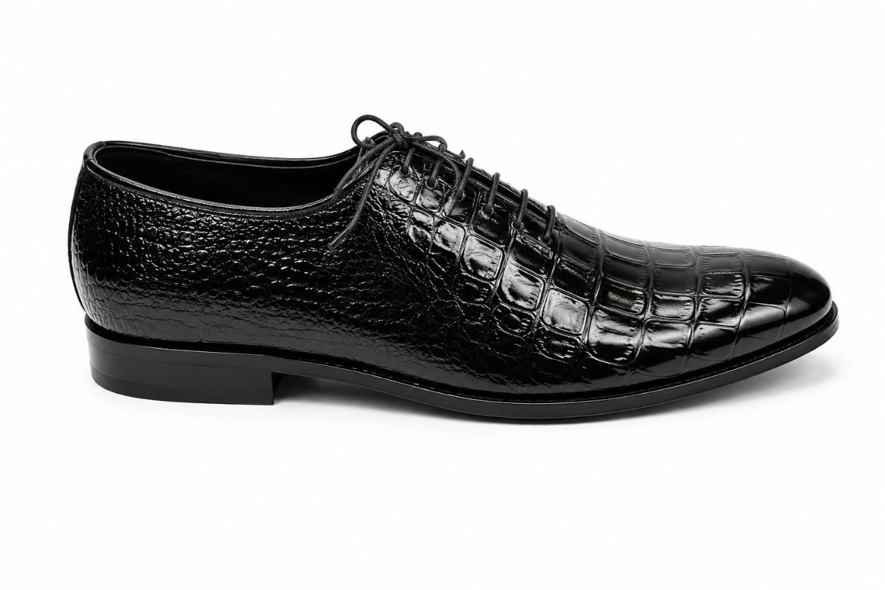 Handmade Croc Black Wholecut Oxford Shoes – Premium Genuine Leather Formal Dress Shoes