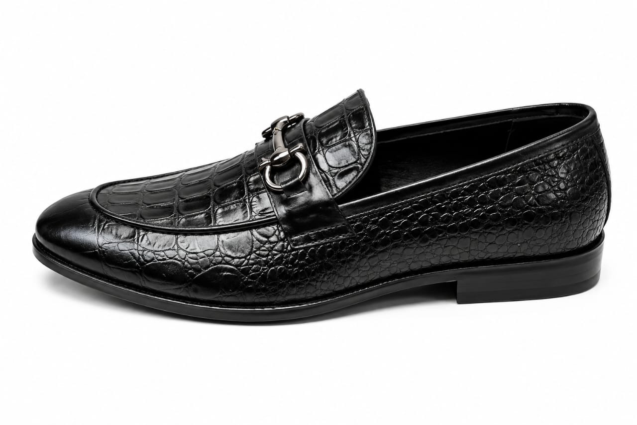 Luxury Croc-Embossed Buckle Leather Loafers – Handcrafted Premium Slip-On Shoes for Men