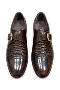 Premium Brown Embossed Leather Single Monk Strap Shoes for Men – Handmade | TLS