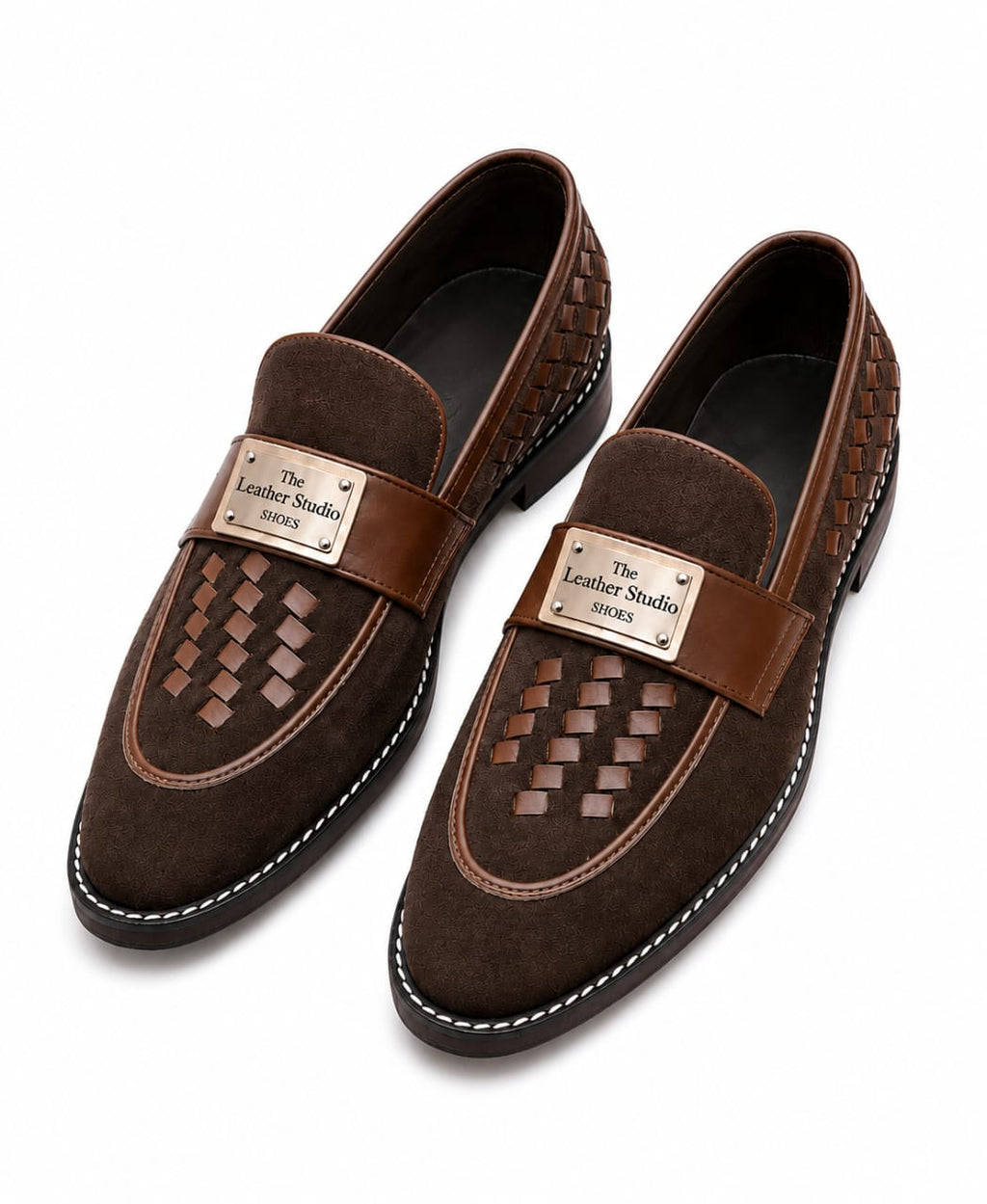 Premium Brown Suede Woven Leather Loafers for Men – Handmade Casual Dress Shoes | TLS
