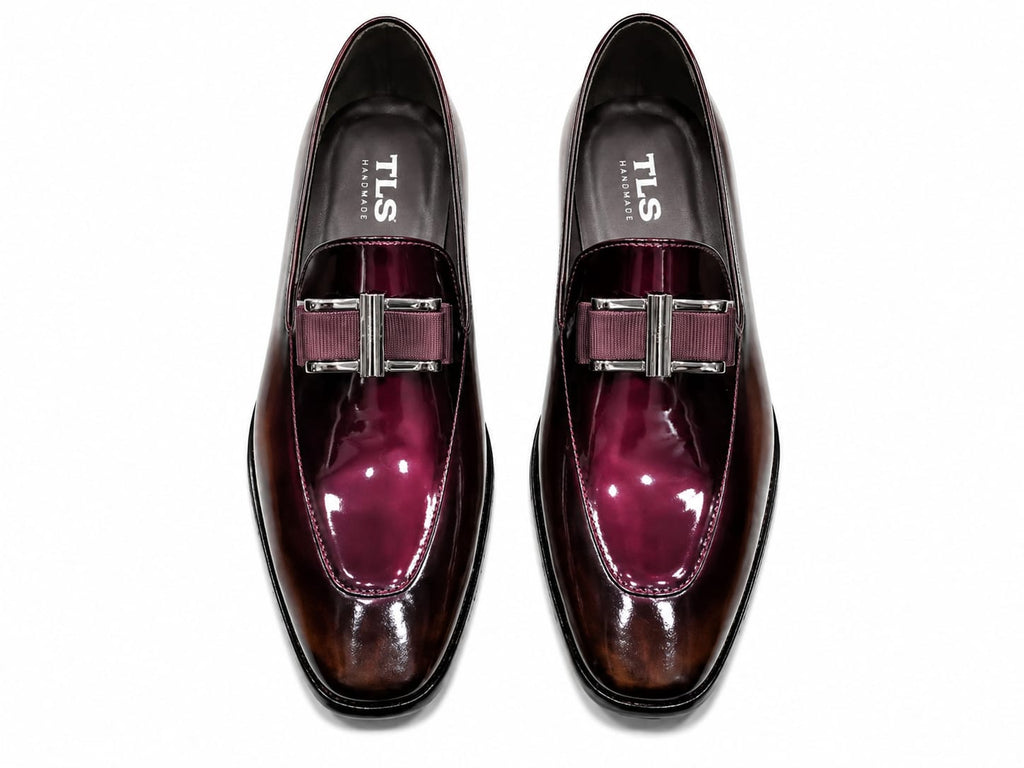 Premium Burgundy Patent Leather Bit Loafers for Men – Handmade Genuine Leather | TLS