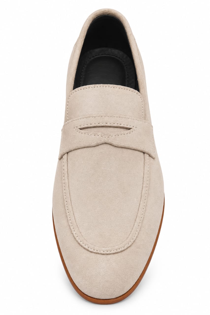 Premium Beige Suede Penny Loafers  – Handmade Genuine Leather | TLS