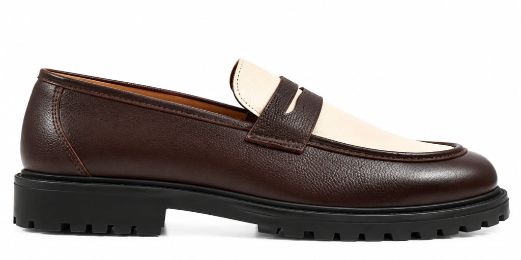 Two-Tone Leather Penny Loafers – Brown & Cream | The Leather Studio