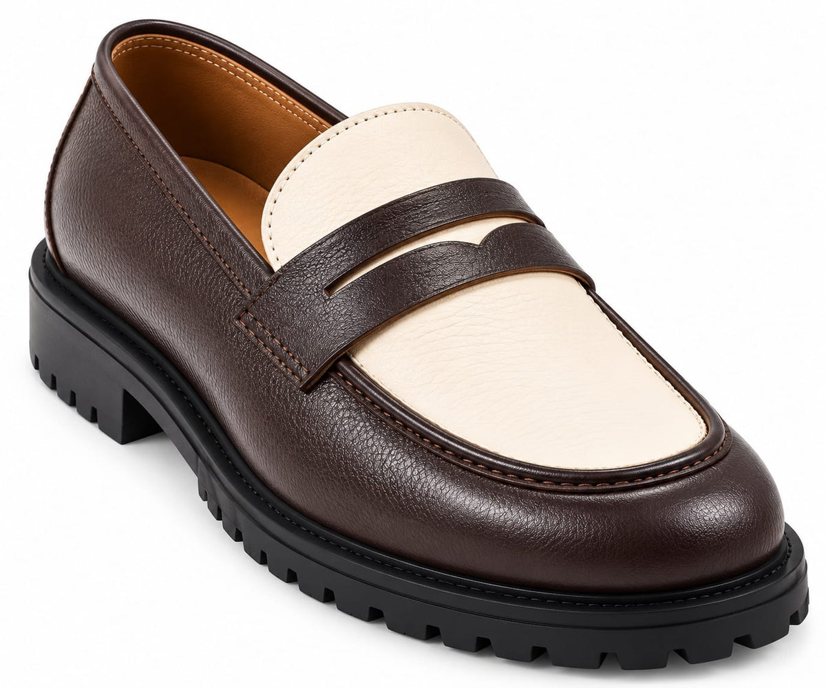Two-Tone Leather Penny Loafers – Brown & Cream | The Leather Studio
