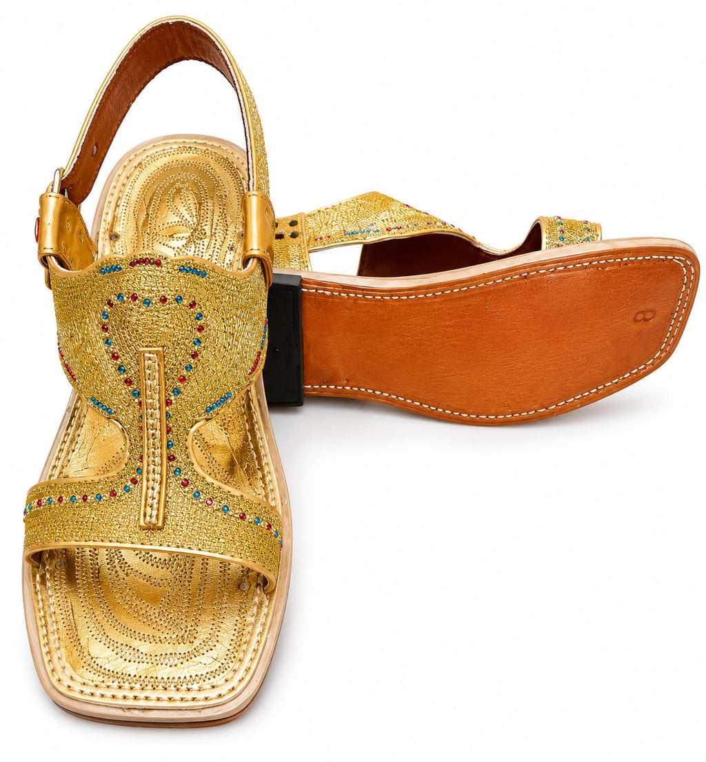 Peshawari Tilla Karhai Chappal – Gold & Silver Embroidery (Premium Handmade)