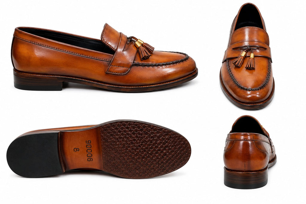 Handcrafted Tan Tassel Leather Loafers – Premium Formal Slip-On Shoes for Men