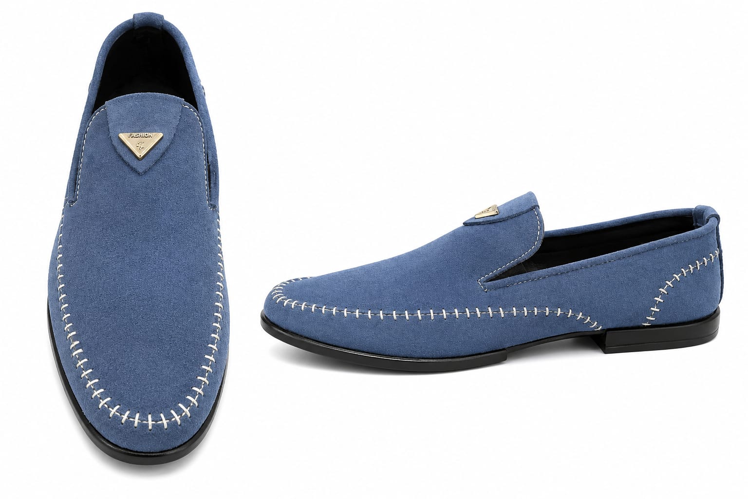 Premium Denim Blue Suede Driving Loafers – Handcrafted Casual Slip-On Shoes for Men