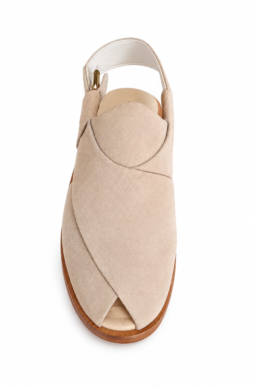 Premium White Suede Peshawari Chappal – Handcrafted Casual Slip-On Shoes for Men