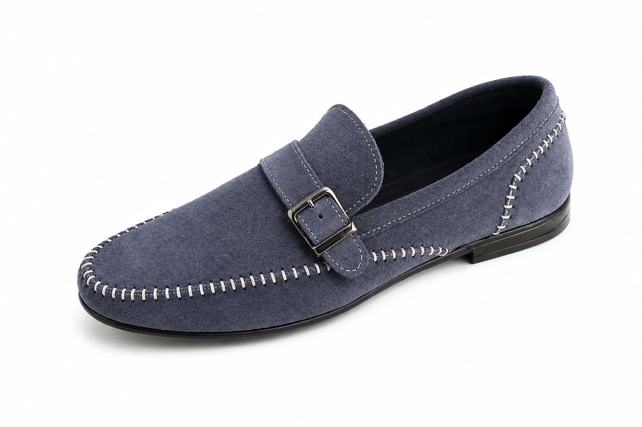Premium Denim Blue Suede Driving Loafers – Handcrafted Casual Slip-On Shoes for Men