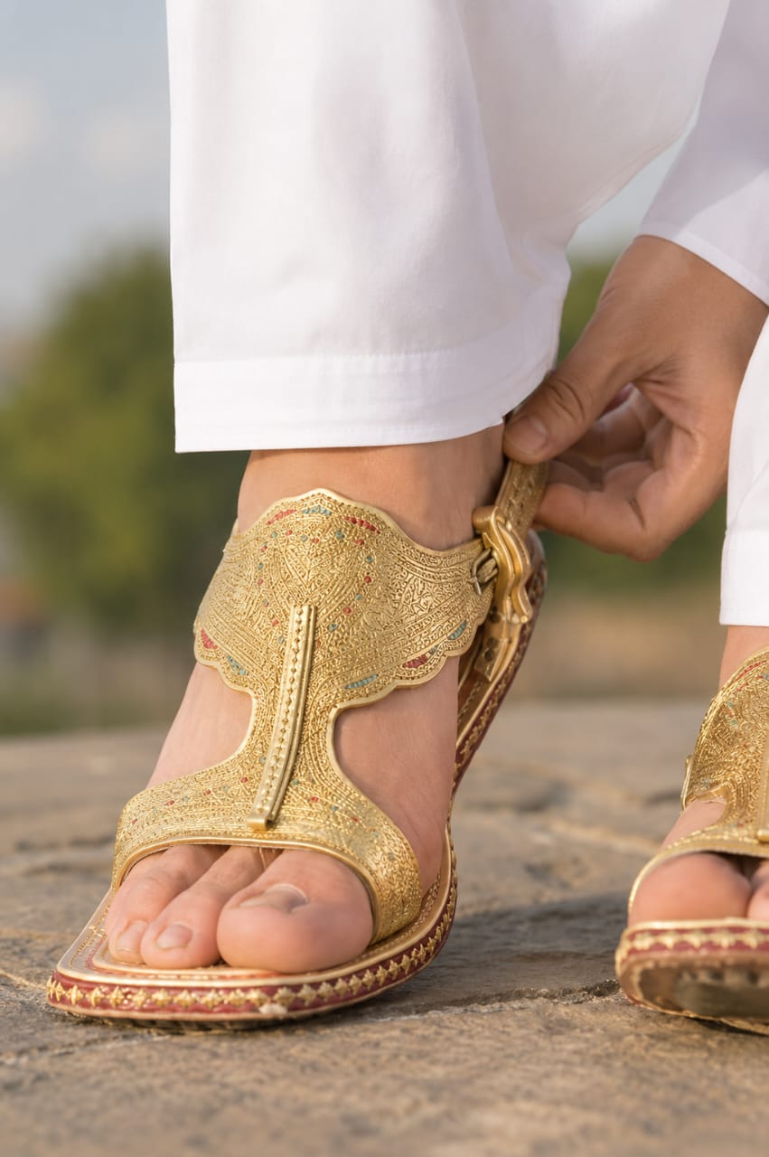 Peshawari Tilla Karhai Chappal – Gold & Silver Embroidery (Premium Handmade)