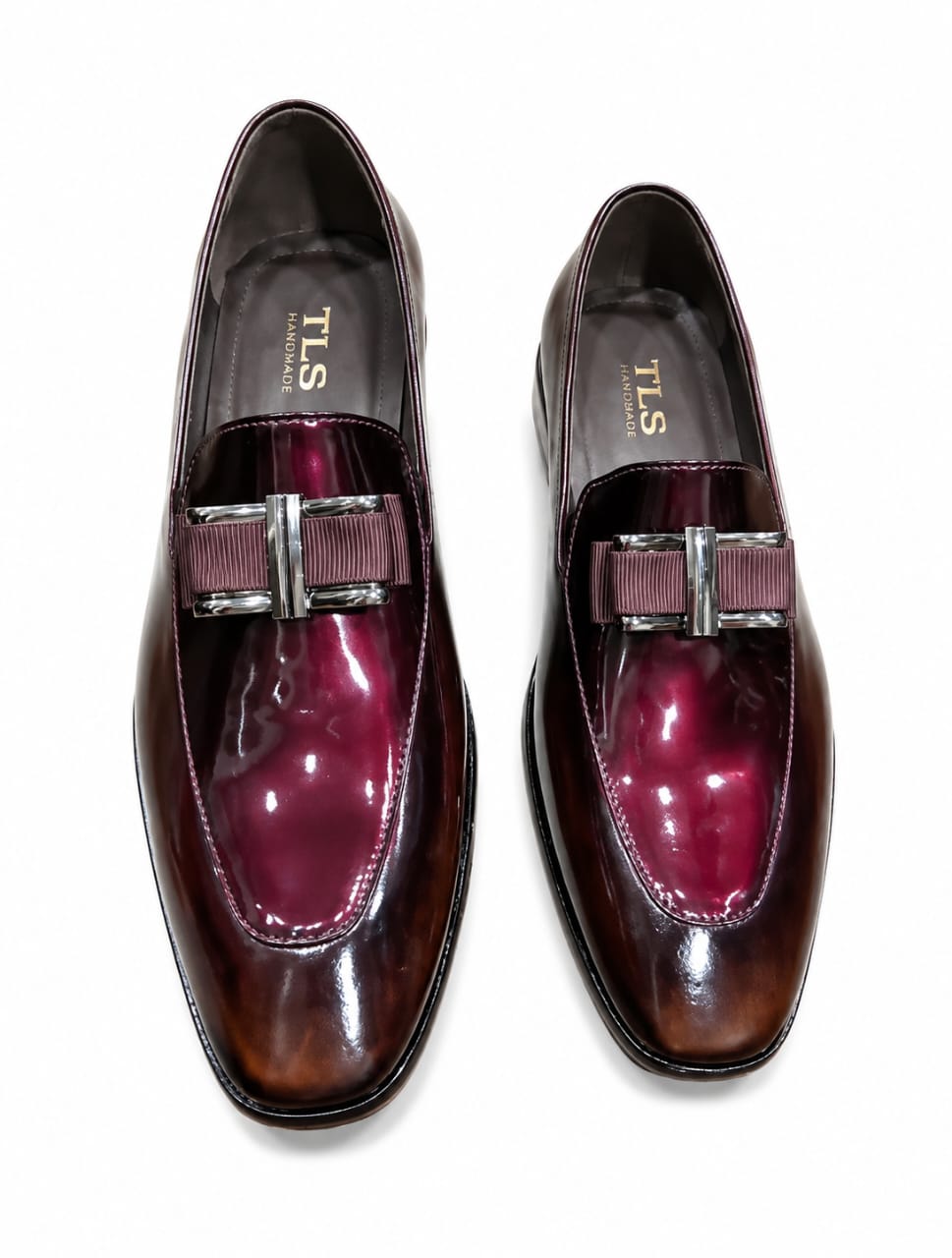 Premium Burgundy Patent Leather Bit Loafers for Men – Handmade Genuine Leather | TLS