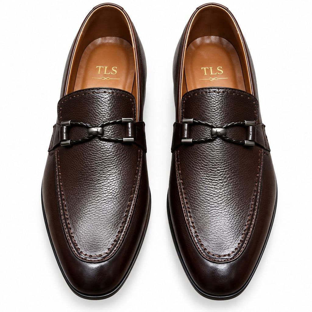 Premium Brown Mild Embossed Leather Loafers for Men – Handmade | TLS