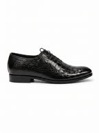 Handmade Croc Black Wholecut Oxford Shoes – Premium Genuine Leather Formal Dress Shoes