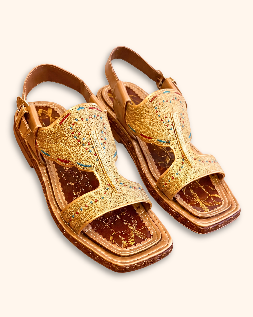 Peshawari Tilla Karhai Chappal – Gold & Silver Embroidery (Premium Handmade)